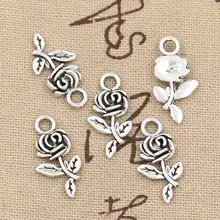 15 Uds encantos flor Rosa 21x13mm ajuste antiguo hacer colgantes, Vintage bronce tibetano color plata, DIY joyería hecha a mano