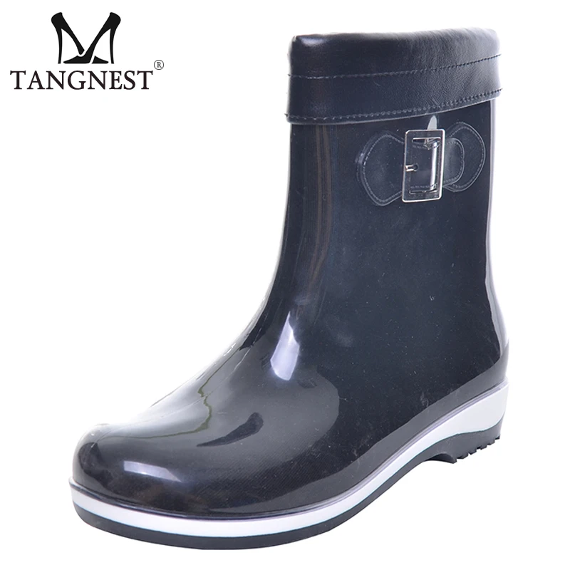 

Tangnest New Rainboots Women Candy Colors Ankle Boots Rubber Platform Anti-slip Ladies Flat Rainning Shoes Woman XWX2963