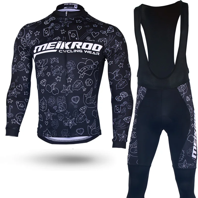 

Original Meikroo bib long sleeve cycling jersey sets tattoos pattern pro team bib long cycling maillot sets