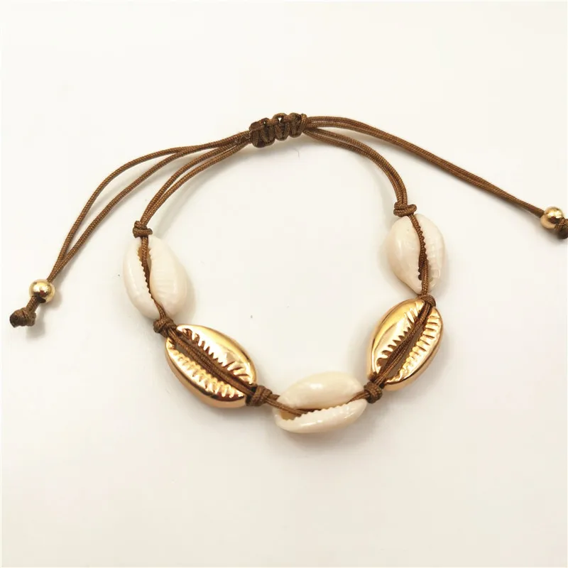 Gold Color Cowrie Shell Bracelets for Women Delicate Rope Chain Bracelet Beads Charm Bracelet Bohemian Beach 14 pulseras de mujer 