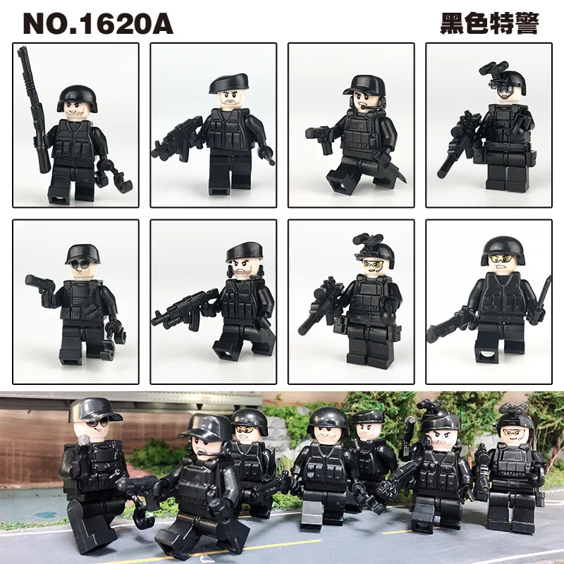 8pcs Compatible Legoings City SWAT Black Police Figurines Guns Building Blocks Set for Boys Police Minifigs Juguetes Brinquedos 8pcs Compatible Legoings City SWAT Black Police Figurines Guns Building Blocks Set for Boys Police Minifigs Juguetes Brinquedos