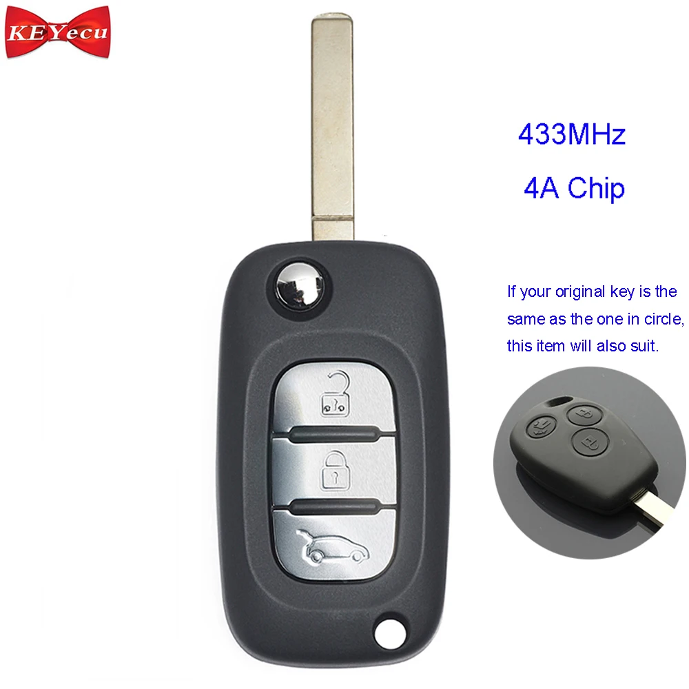 KEYECU для Benz Smart Fortwo 453 Forfour- замена флип дистанционного автомобиля брелок 3 кнопки 433 МГц 4A чип