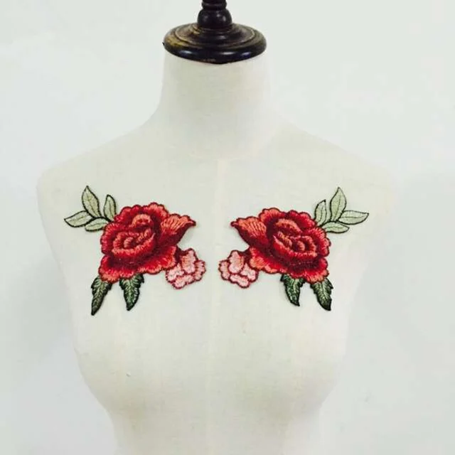 1 пара Красная роза цветок цветочный воротник пришить патч Милая Аппликация значок вышитая ткань наклейка одежда бюст платье DIY орнамент - Цвет: B