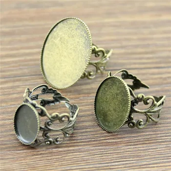 

10pcs Filigree Ring Setting Base Adjustable Ring Filigree Fit 10x14mm 13x18mm 18x25mm Oval Glass Cabochons Antique Bronze Color