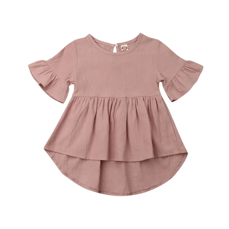 

1-5T Princess Dress for Girls Summer Kid Clothes Toddler Solid Tutu Dresses Baptism Party Outfit Flare Sleeve Children Clothing