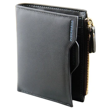 

Men's Leather Bifold ID/Credit Card Holder Wallet Zip Pocket Purse Handbag Clip Black Wallets Summer New Style 2016