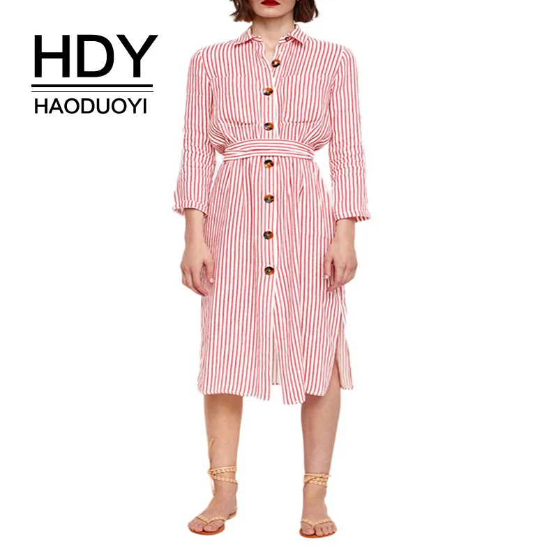 Платье рубашка HDY Haoduoyi женское простое повседневное офисное в полоску с
