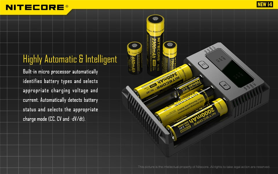 Nitecore, новинка, зарядное устройство I4, 18650, 14500, 16340, 26650, ЖК-дисплей, литий-ионный, быстрое зарядное устройство, 12 В, зарядное устройство для AA, AAA, автомобильное зарядное устройство, C2