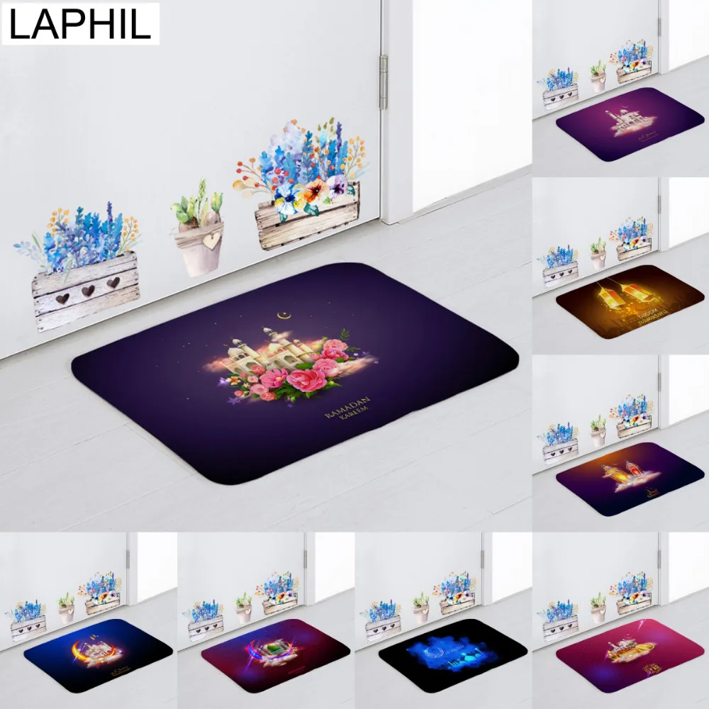 

LAPHIL 40X60cm Eid Mubarak Doormat Happy Eid Party Decoration for Home Floor Rug Muslim Ramadan Kareem Festival Party Supplies