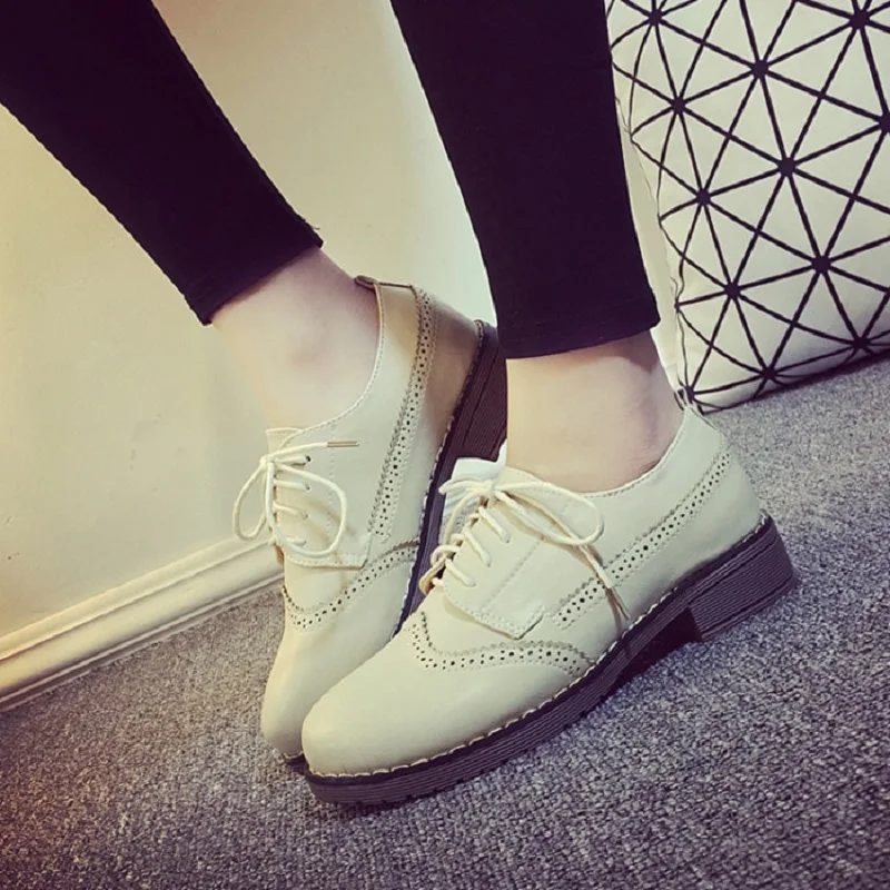 

Genuine Leather Retro Brogue Shoes for Women Print Black Shoes High Quality Gray Casual Flat Shoes Square Toe Oxfords G166 35