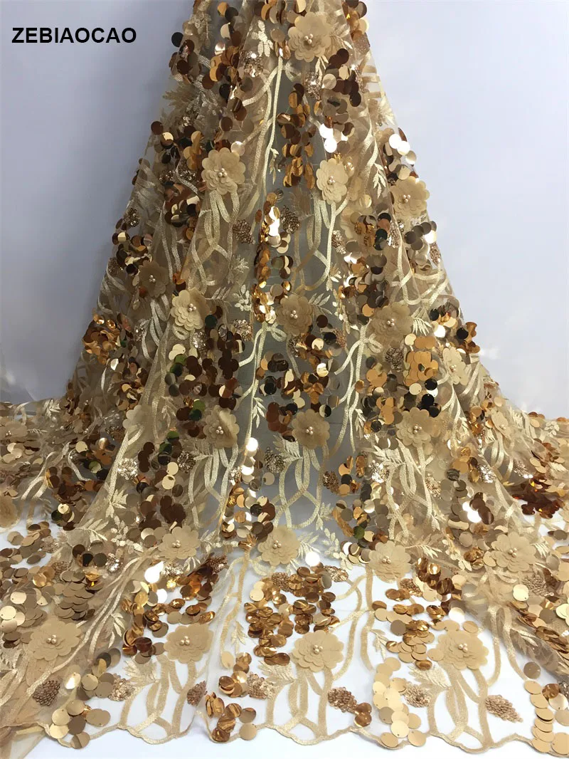 

2018 Latest French Nigerian Lace Fabrics High Quality Lace Material Tulle African Lace Fabric with beads For Wedding Dress 5y