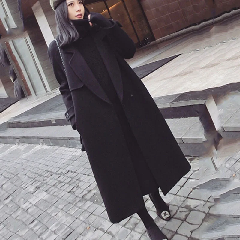 

2019 New Autumn winter large size long lapels woolen coat female new Korean version warm Solid color wild woolen jacket cc624