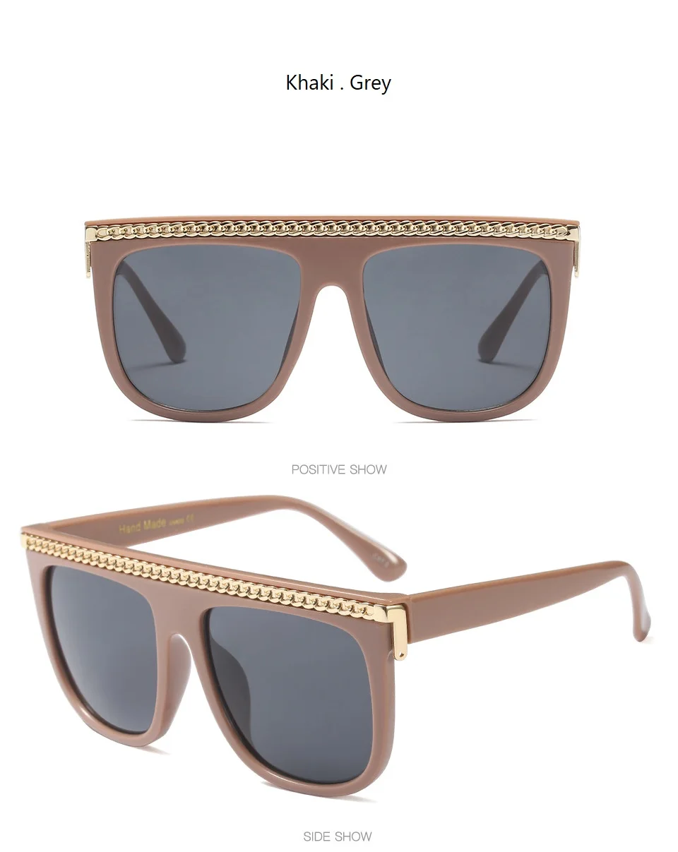 Уникальные дизайнерские женские солнцезащитные очки на молнии с плоским верхом, роскошные винтажные женские солнцезащитные очки в стиле ретро черного цвета - Цвет линз: Khaki Grey