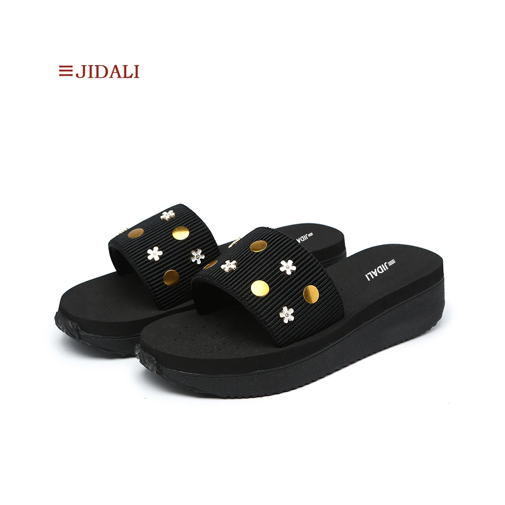 

JIDALI Fashion Women's Shoes Platform Wedges Elastic Sweet Flower Black EVA Women Slide Sandal Size 35-39