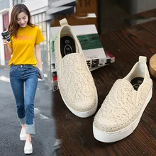 Хороший летний толстой подошве женская обувь женские лоферы модные Кружево белый женская обувь повседневная парусиновая обувь Плетеный Рыбак Обувь