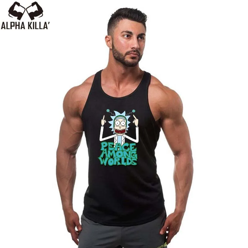 

Cartoon character 2019 New Fashion Sleeveless Tank Top for Men Cotton Men's bodybuilding Sports Vest Fitness Stitching tops