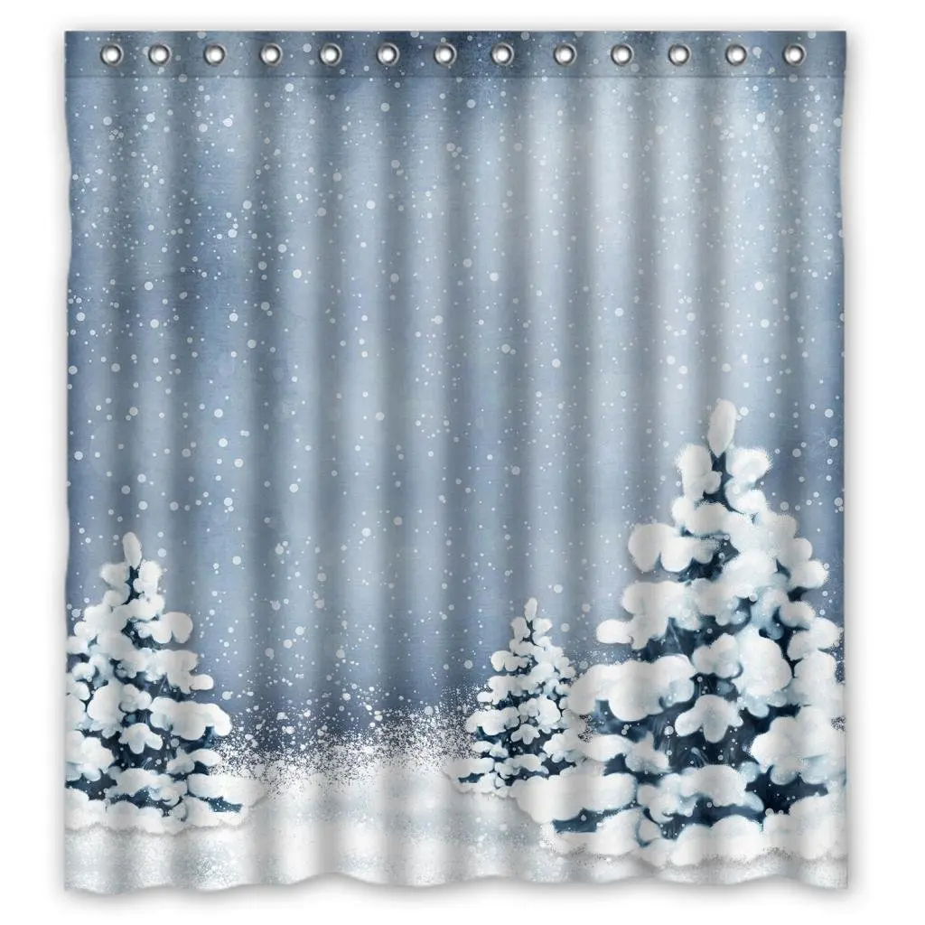 Christmas Tree Falling Snow Polyester Waterproof Shower Curtain 66&quot(w) x 72&quot(h) | Дом и сад
