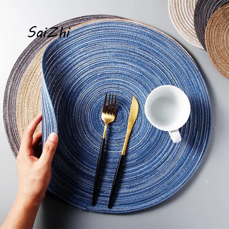 Home Mat Linen Insulation Pad Round Placemats Fashion Classic Table Pad Kitchen Accessories Decoration Home Pad Coaster QCA817