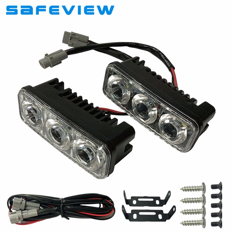 

SAFEVIEW 2 Pcs High Quality LED DRL Car Daytime Running Lights Daylight 6 LEDs 3LEDs Automotives Fog Light Super Bright 6000K