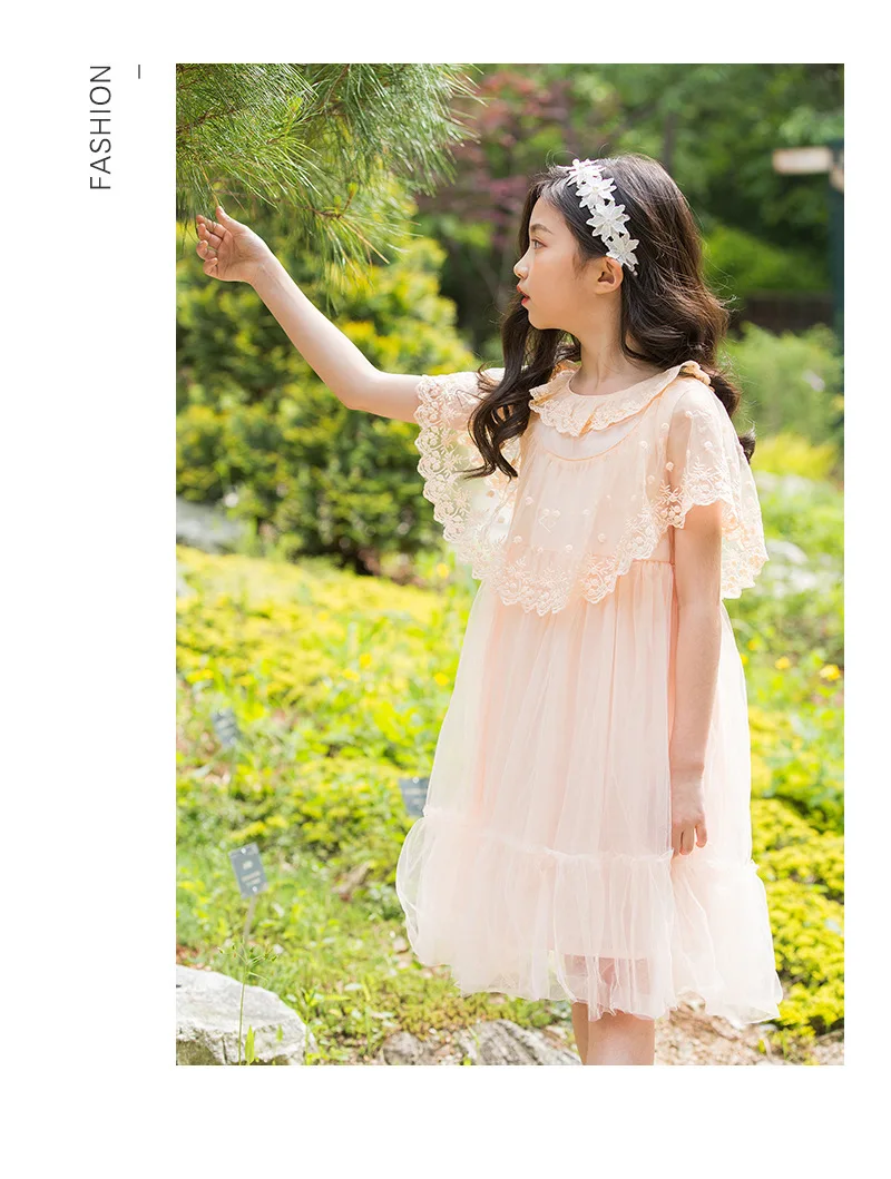 Children's Clothing Girl Baby Dress Summer 2019 Peter Pan Collar Tulle Fashion Teenage Kids Party Dress Princess Pink Kids  4 5 6 7 8 9 10 11 12 13 14 15 years toddler  girl's dress   teen new (12).jpg