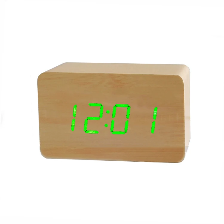 Mrosaa деревянный светодиодный цифровой будильник температурный Повтор настольный современный дизайн управление звуками ночной Светильник будильник - Цвет: Wooden-Green
