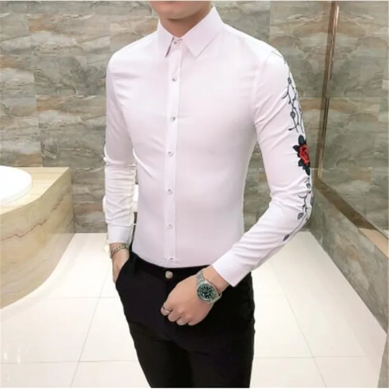 Рубашка с цветочной вышивкой, рубашка Camisa hombre, одежда для мужчин, Клубные вечерние свадебные рубашки, Мужская сорочка Homme Camisa Masculina, мужская рубашка с длинными рукавами