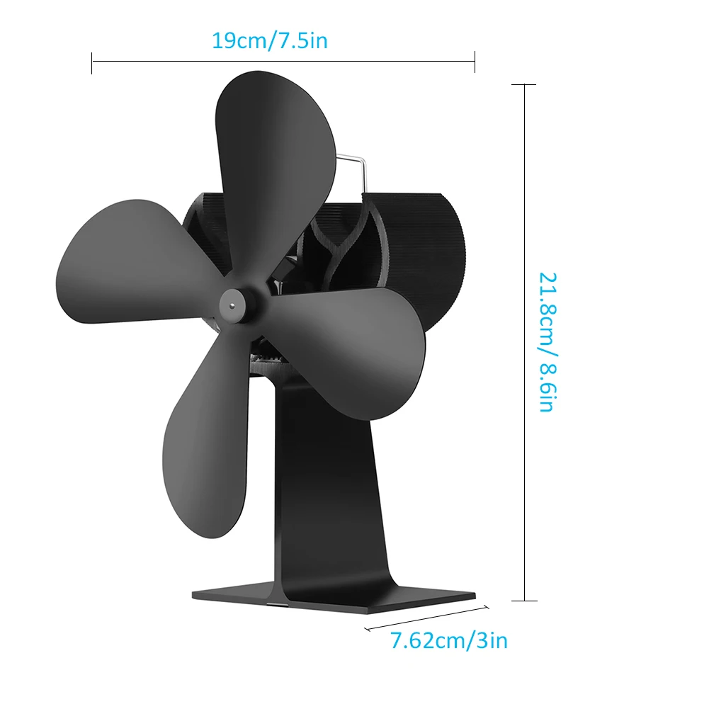4 лопасти вентилятор для печи, работающий от тепловой энергии бревна деревянная горелка Ecofan тихий черный Домашний Вентилятор для камина эффективное распределение тепла