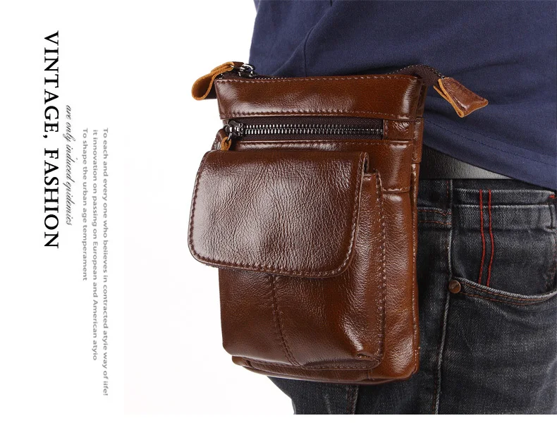 MISFITS Genuine Leather Men Messenger Bag Hot Sale Male Small Casual Crossbody Shoulder Bags Travel New Waist Packs Man Handbags