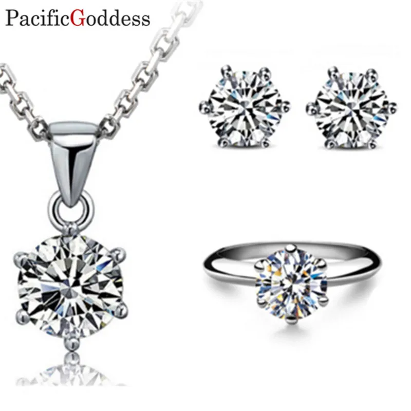 

Top quantity 8mm 2.5 carat white color stone stud earrings necklace rings jewelry set for fashion girls