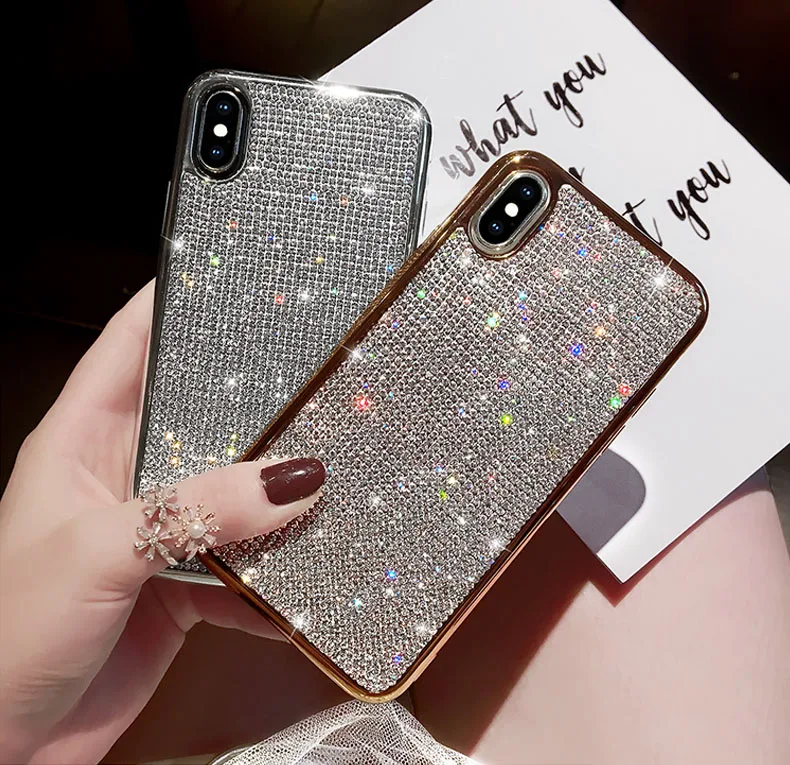 

Luxury Rhinestone Bling Flash Phone Case For iPhoneX XR XS Soft Silicone Diamond TPU Soft Phone Case For iPhone7 8 6 Back Cover