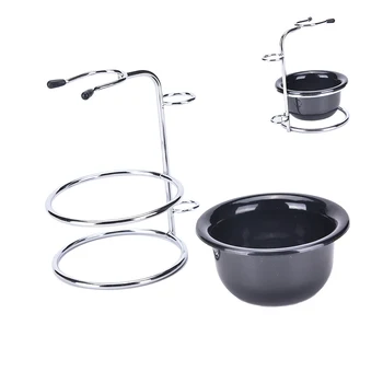 

Hot Stainless Steel Shaving Brush Razor Stand Holder & Black Acrylic Shaving Bowl Mug Set Health Care High Quality