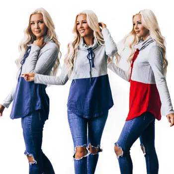 

Womens Long Sleeve Pullover Tops Sweatshirts Hoodies Spliced Color Casual Spring Autumn Long Sleeveless Sweatshirt Womens 2019