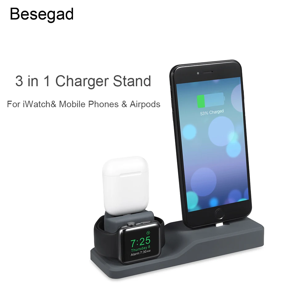 Besegad 3 в 1 7,5 Вт быстрая Беспроводная зарядная док-станция для iPhone XS Max 8 Plus X XR Apple Watch Series 1 2 3 4 Airpods
