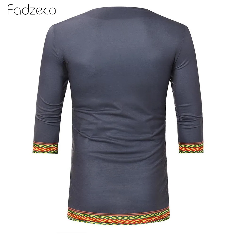 Fadzeco 2019 рубашка в африканском стиле для мужчин с этническим принтом v-образный вырез Мужская футболка 3/4 рукав Топ Дашики модная