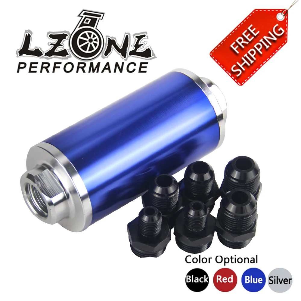 

FREE SHIPPING - with 100micron steel element ID:58MM Fuel filter with each 2pcs AN6/AN8/AN10 adaptor black fittings JR5573