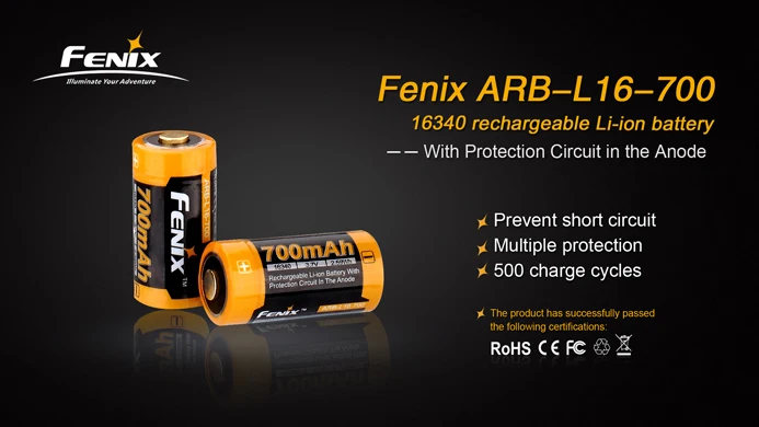 2 шт./лот Fenix ARB-L16-700 Fenix 3,7 в 16340 700 мАч батарея для 16340 фонарик литий-ионный аккумулятор