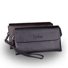 2016 Célèbre Marque Nouvelle Hommes D’affaires Brun Noir D’embrayage Portefeuilles sacs Mâle En Cuir Véritable Haute Capacité À Long Portefeuille Sacs À Main Pratique sacs