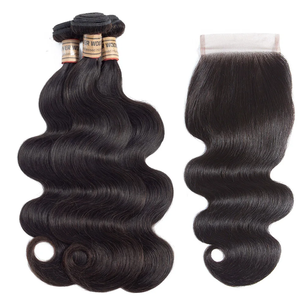 Riverwood Human Hair Weave 2/3 Bundles Malaysian Body Wave Bundles With 4*4 Lace Closure 100% Remy Hair Extensions Free Shipping