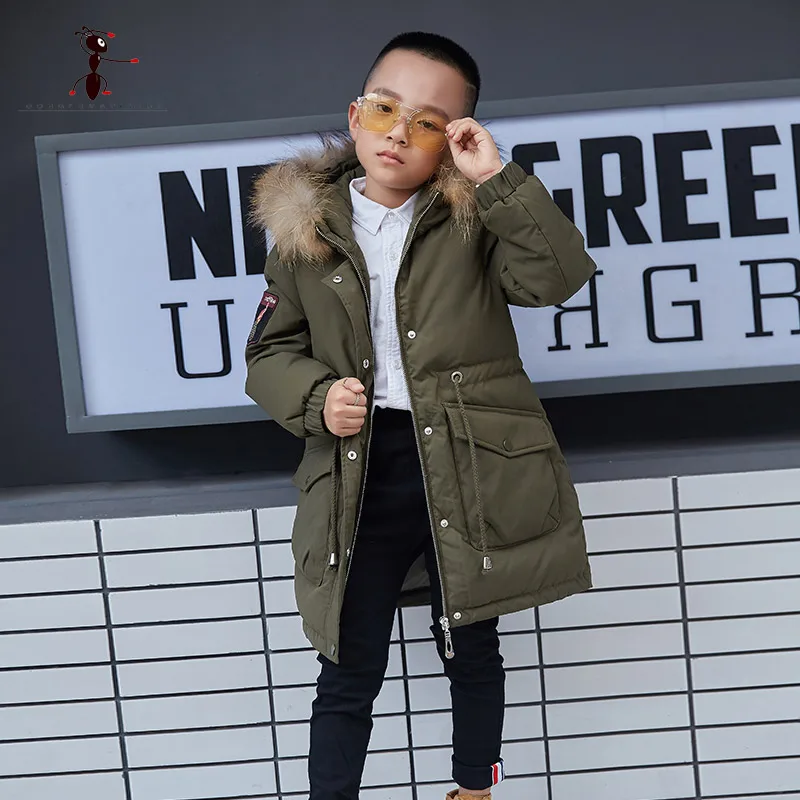 

Kung Fu Ant Fur Hooded Real Down Coat Hooded Full Sleeve Warm Zipper Clothes Children Fashion Parkas GS818