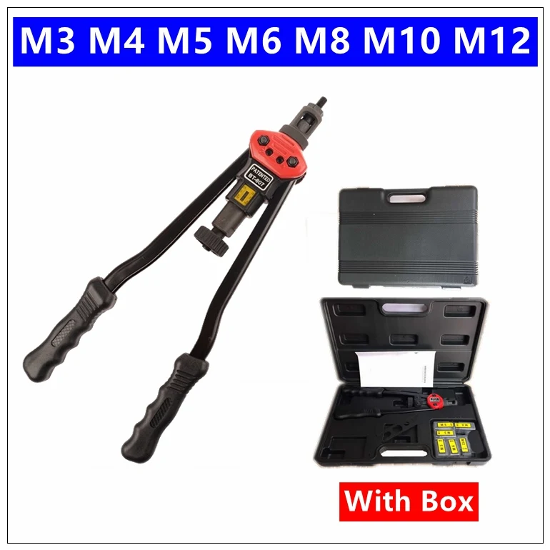 BT-607 Riveter Gun M3 M4 M5 M6 M8 M10 M12 17" Blind Rivet Nut Gun Heavy Hand INSER NUT Tool Manual Mandrels Auto rivet - Цвет: M3-M12 with Box