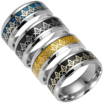 

MIXORDER Freemason Ring Classic 8mm Masonic Rings 4 Color 316L Stainless Steel Free Mason Rings Men fashion Jewelry Gift 100pcs