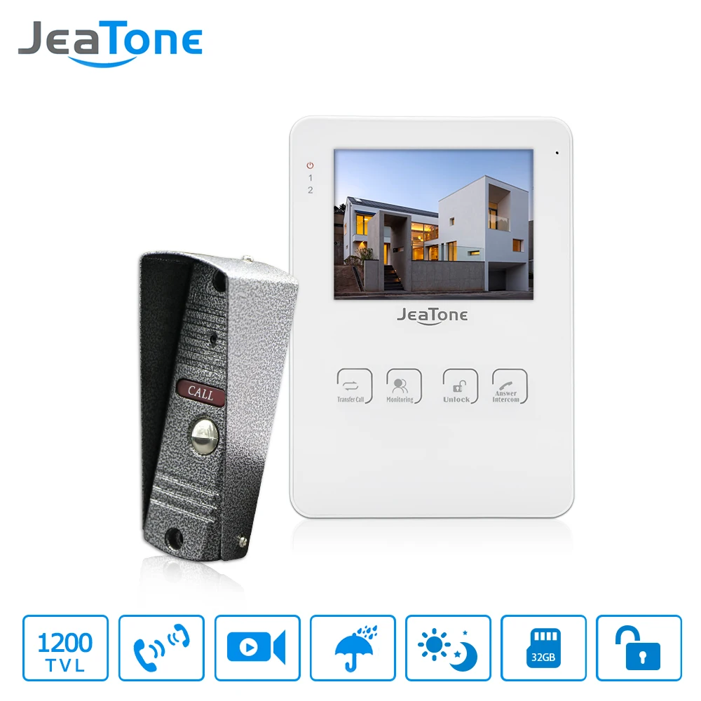 

JeaTone New Home Security 4" Inch TFT Touch Key LCD Color Video Door Phone Doorbell Intercom System Night Vision Pinhole Camera