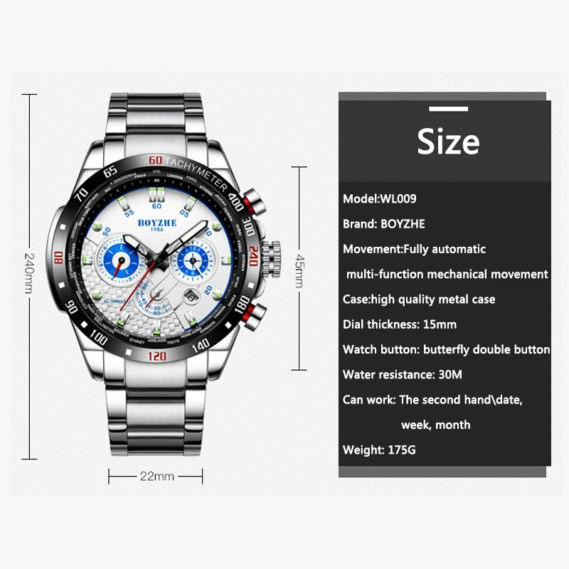 BOYZHE جديد الرجال الرياضة الميكانيكية التلقائية ووتش للماء العلامة التجارية الفاخرة الفولاذ المقاوم للصدأ العسكرية رجل الساعات Montre أوم ساعة