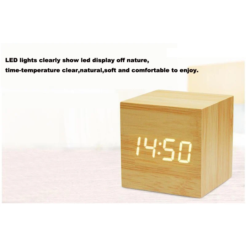 Мини кубические деревянные часы Голосовое управление электронные настольные часы светодиодный цифровой Деревянный Настольные часы Nixie для детей прикроватный будильник