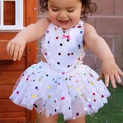 Летнее Повседневное платье в горошек для маленьких девочек, хлопковый Детский комбинезон без рукавов для торжеств, сарафан