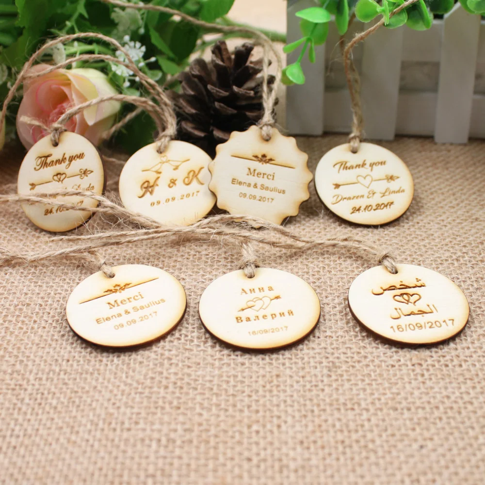 Personalized Engraved Thank You Wedding Wooden Tags Custom Round Circle  Hang Tags Rustic Wedding Bridal Shower Favors Tag1