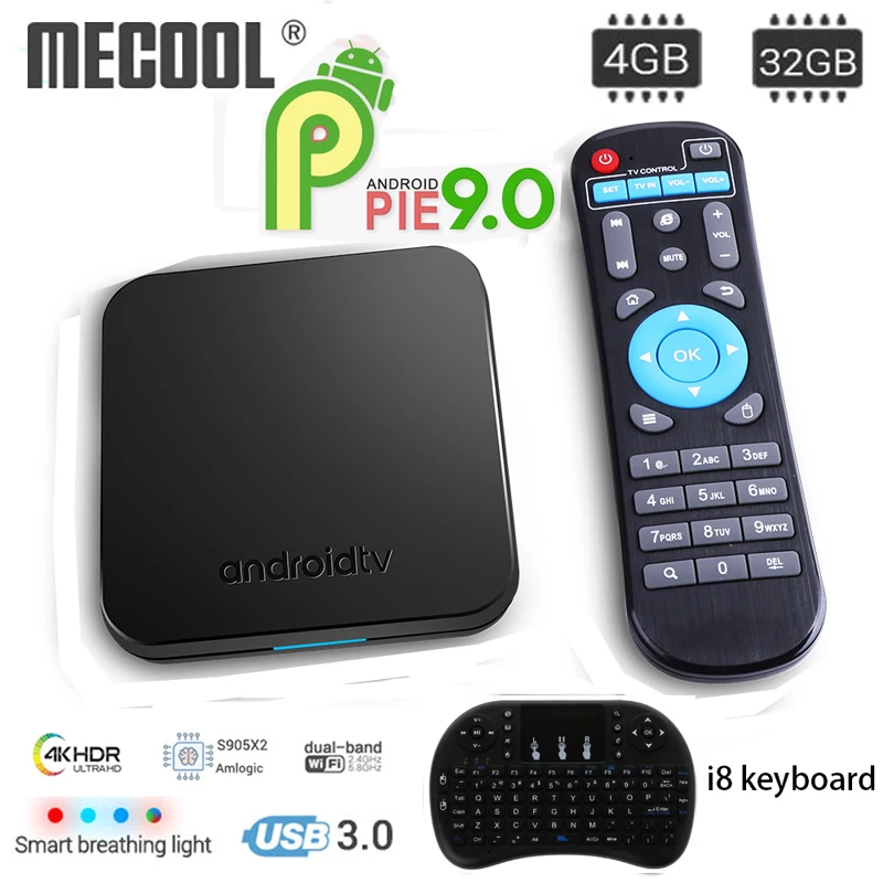 MECOOL KM9 Android 9,0 Smart ТВ Box 4 Гб DDR4 Оперативная память 32 ГБ Встроенная память 2,4 г/5G WiFi BT 4,1 USB 3,0 Комплект Топ ТВ Box 4 K Media Player