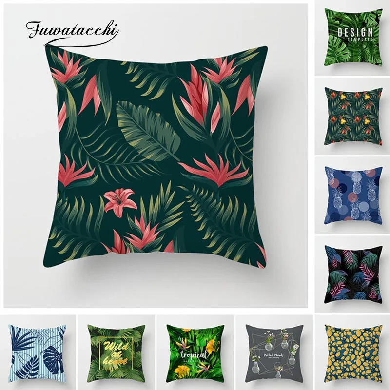 

Fuwatacchi Tropical Plants Printing Decorative Pillow Flower Leaf Pineapple Cushion Cover Home Decor Pillowcase Chair Cover