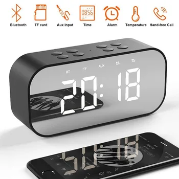 

LED Mirror Clock Kids Alarm Clock LED Night Desk Digital Clock With Wireless Bluetooth Speaker Support AUX TF USB Music Player