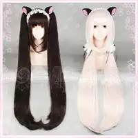 NEKOPARA Chocolat วานิลลา Kawaii ยาว Ponytails สีน้ำตาลคอสเพลย์วิกผม + หมวกวิกผม